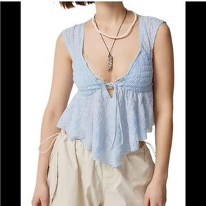 Urban Outfitters Light Blue Ruched Tie Front Crop Top